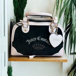 Juicy Couture Black and Pink bowler Bag with Removable Crossbody leather Strap
